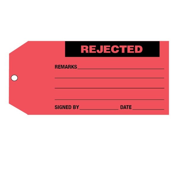 Tag, "Rejected Remarks" 6-1/4" x 2-7/8" Red w/Black